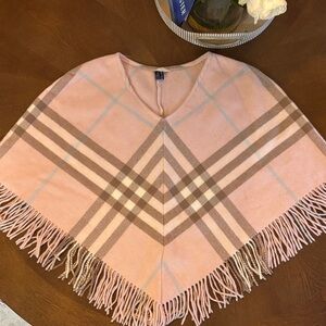 Burberry Pink and Tan Plaid Poncho with Fringe